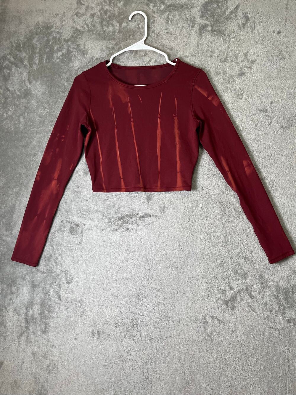 Lululemon Wunder Train Cropped Long Sleeve Shirt Sun Bleached Wash Red Merlot 6